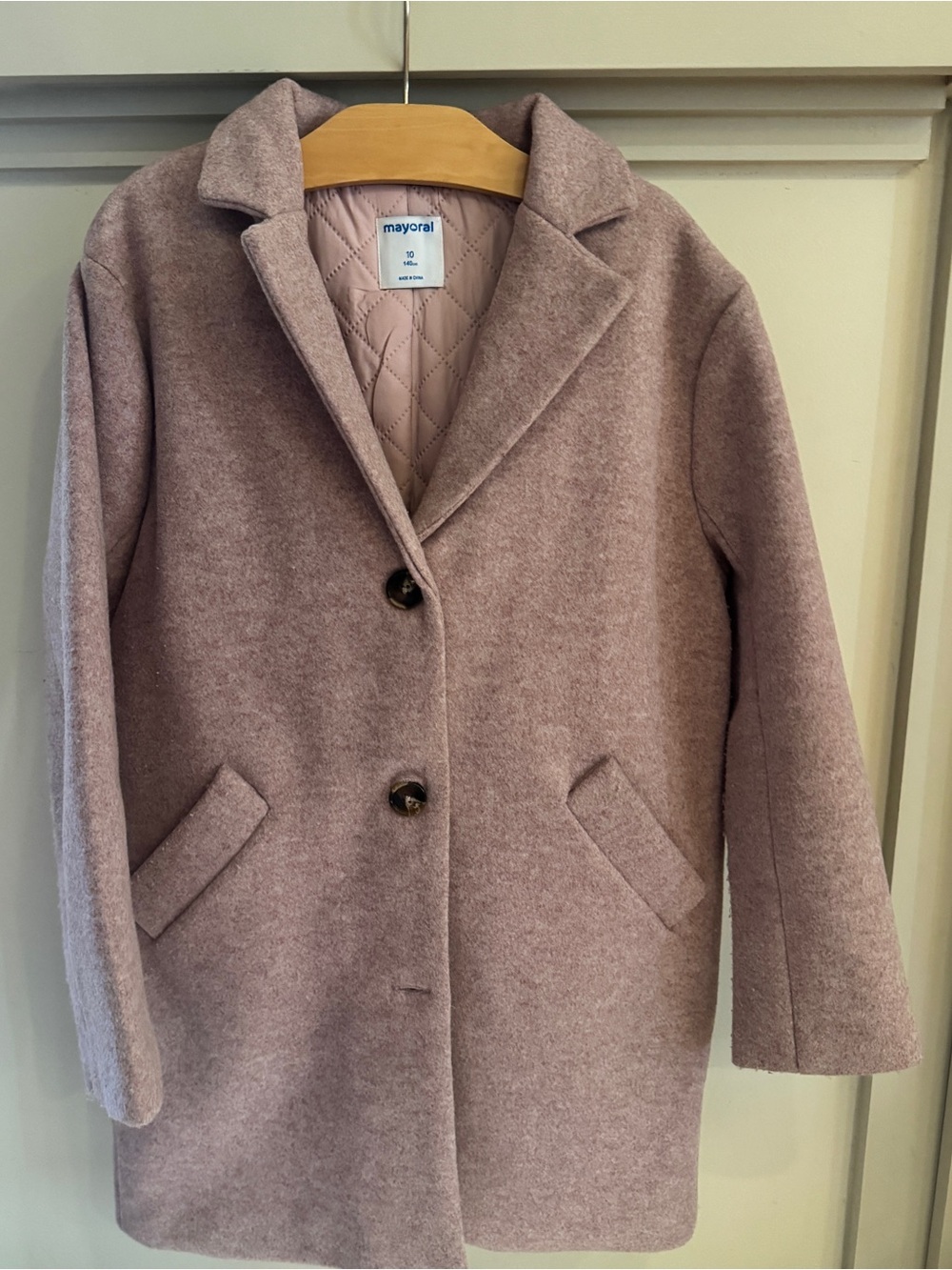 Mayoral Girls' Mauve Wool-Blend Coat- Size 10
